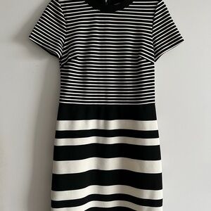 LOFT Monochrome Striped Dress Black White 00